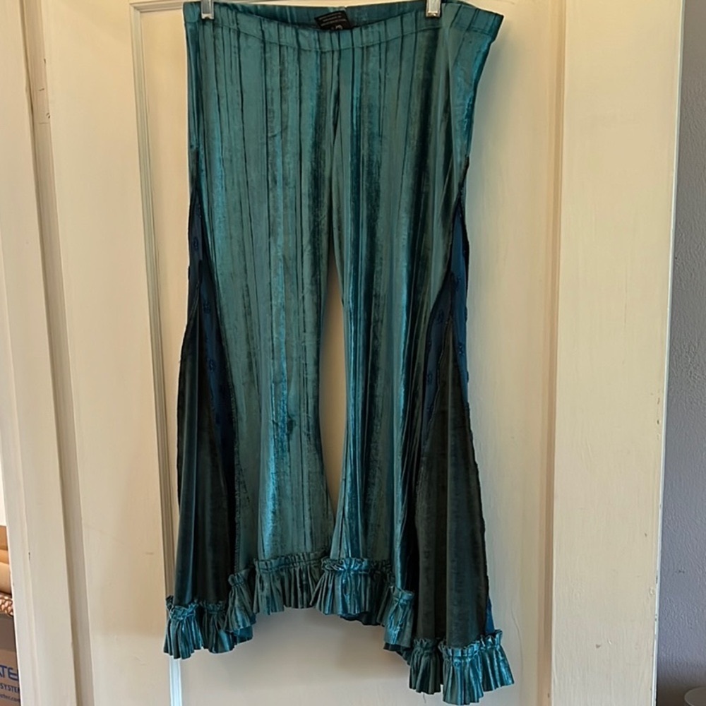 Teal Velvet Flared Pants